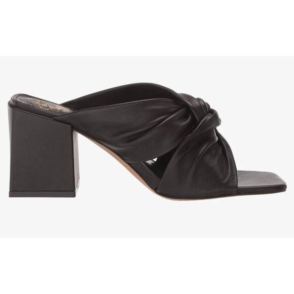 Vince Camuto Black Twisted Strap Zoya Toe Leather Slide Sandals Shoes Size 7.5M - Picture 1 of 16